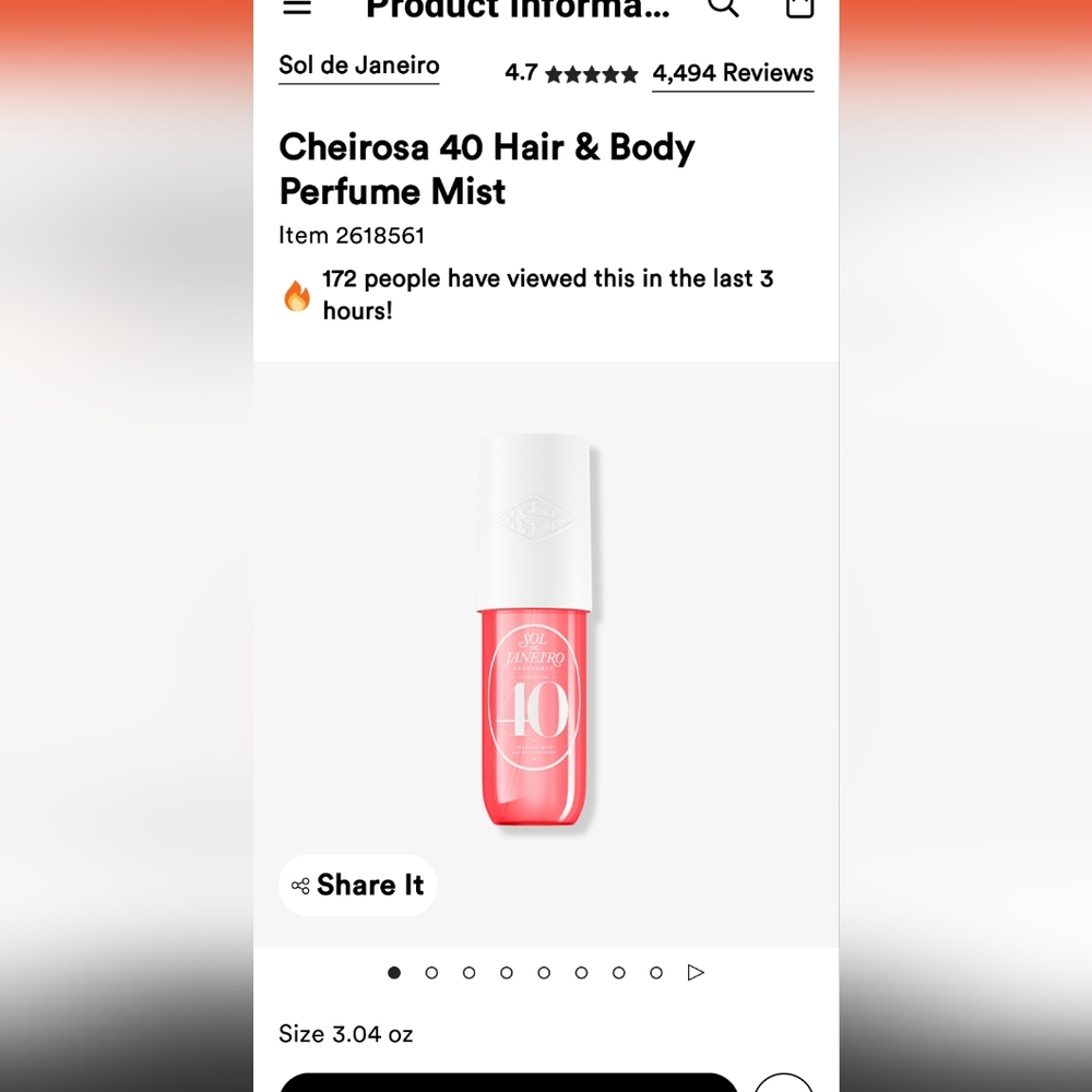 Sol de Janerio Hair and Body Perfume Mist. Brazilian Crush 40